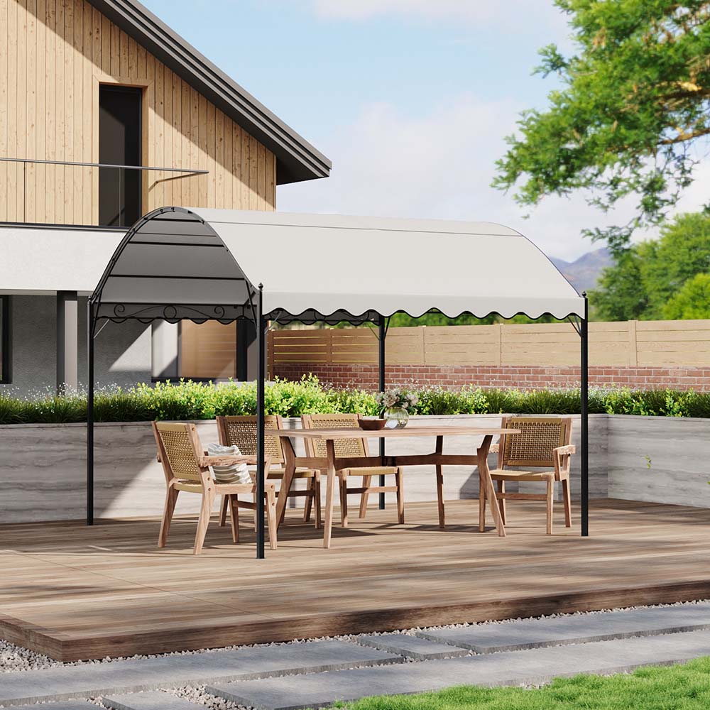 10x10ft Outdoor Beige Metal Arched Pergola with Canopy