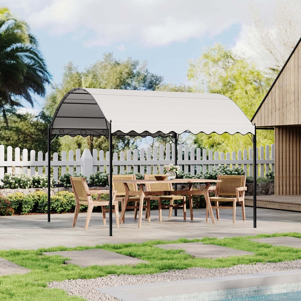 10x10ft Outdoor Beige Metal Arched Pergola with Canopy