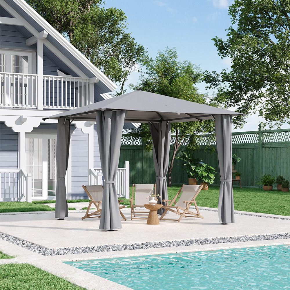 Garden Gazebo with Solar LED Lights Waterproof Canopy Outdoor Patio Shade Shelter