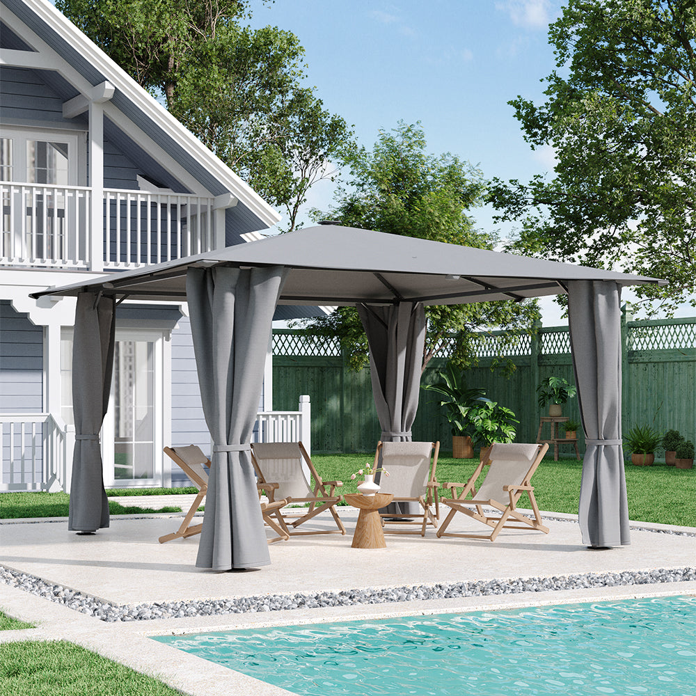 Garden Gazebo with Solar LED Lights Waterproof Canopy Outdoor Patio Shade Shelter