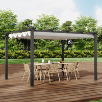 10x10ft Beige Aluminium Pergola with Retractable Roof for Garden or Patio