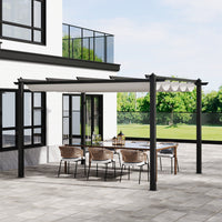 13x10ft Beige Aluminium Pergola with Retractable Roof – Large Outdoor Shade for Garden or Deck