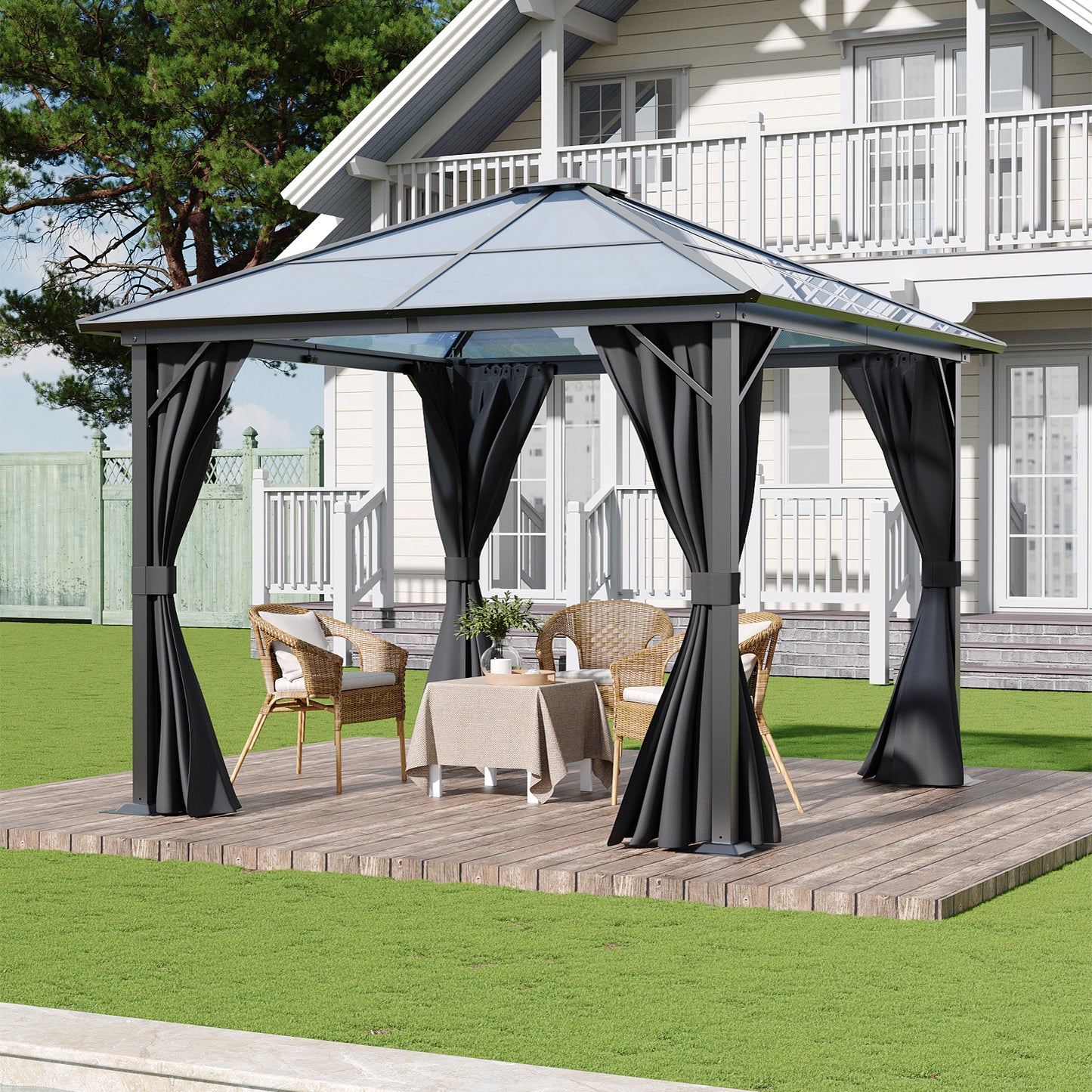 3m Metal Gazebo With UV Resistant PC Roof And Privacy Curtains