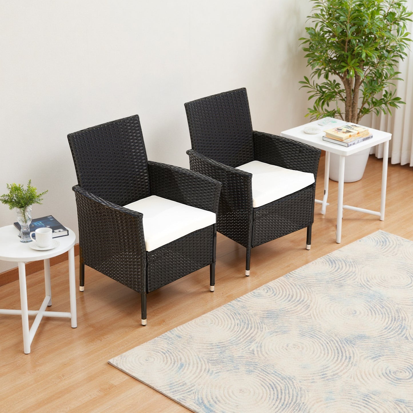 2 Pack Durable Rattan Chairs 2ft Garden Patio Outdoor Seating with Cushions