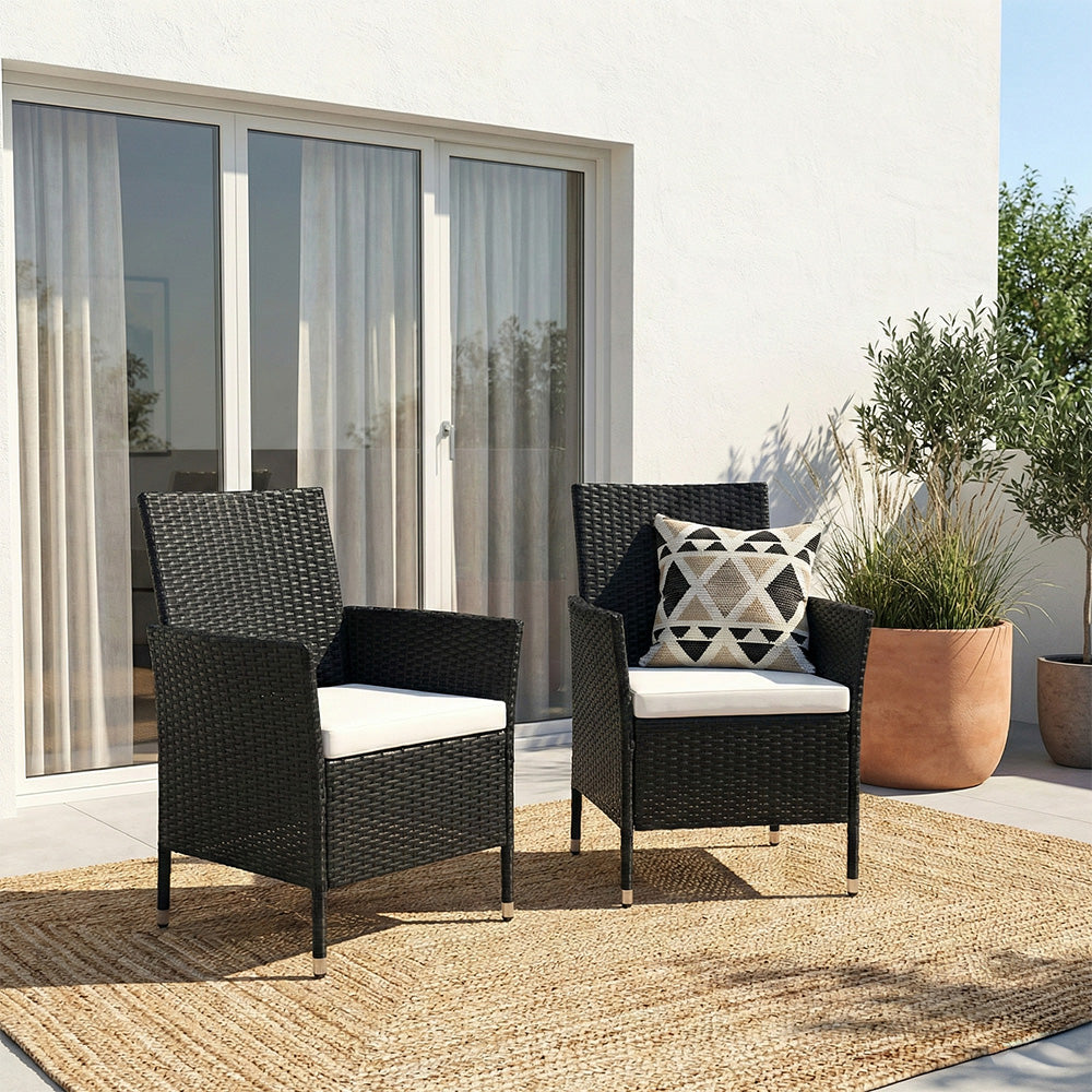 2 Pack Durable Rattan Chairs 2ft Garden Patio Outdoor Seating with Cushions