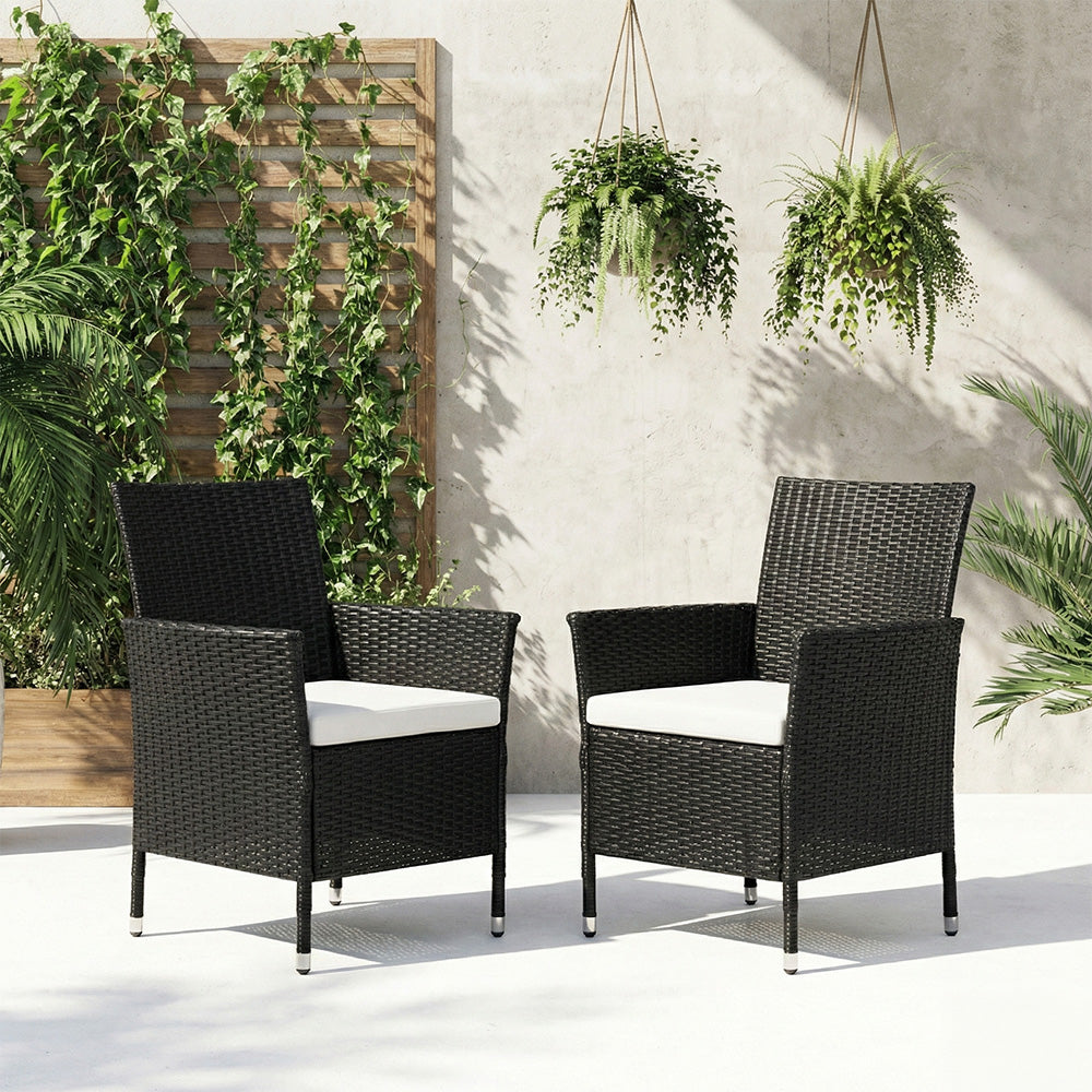 2 Pack Durable Rattan Chairs 2ft Garden Patio Outdoor Seating with Cushions