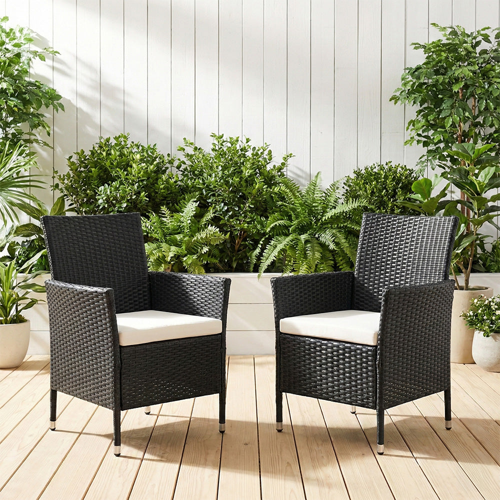 2 Pack Durable Rattan Chairs 2ft Garden Patio Outdoor Seating with Cushions
