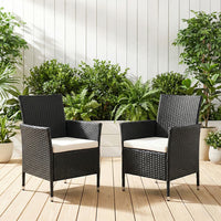 2 Pack Durable Rattan Chairs 2ft Garden Patio Outdoor Seating with Cushions
