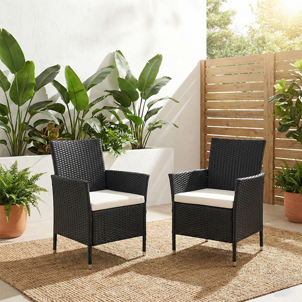2 Pack Durable Rattan Chairs 2ft Garden Patio Outdoor Seating with Cushions