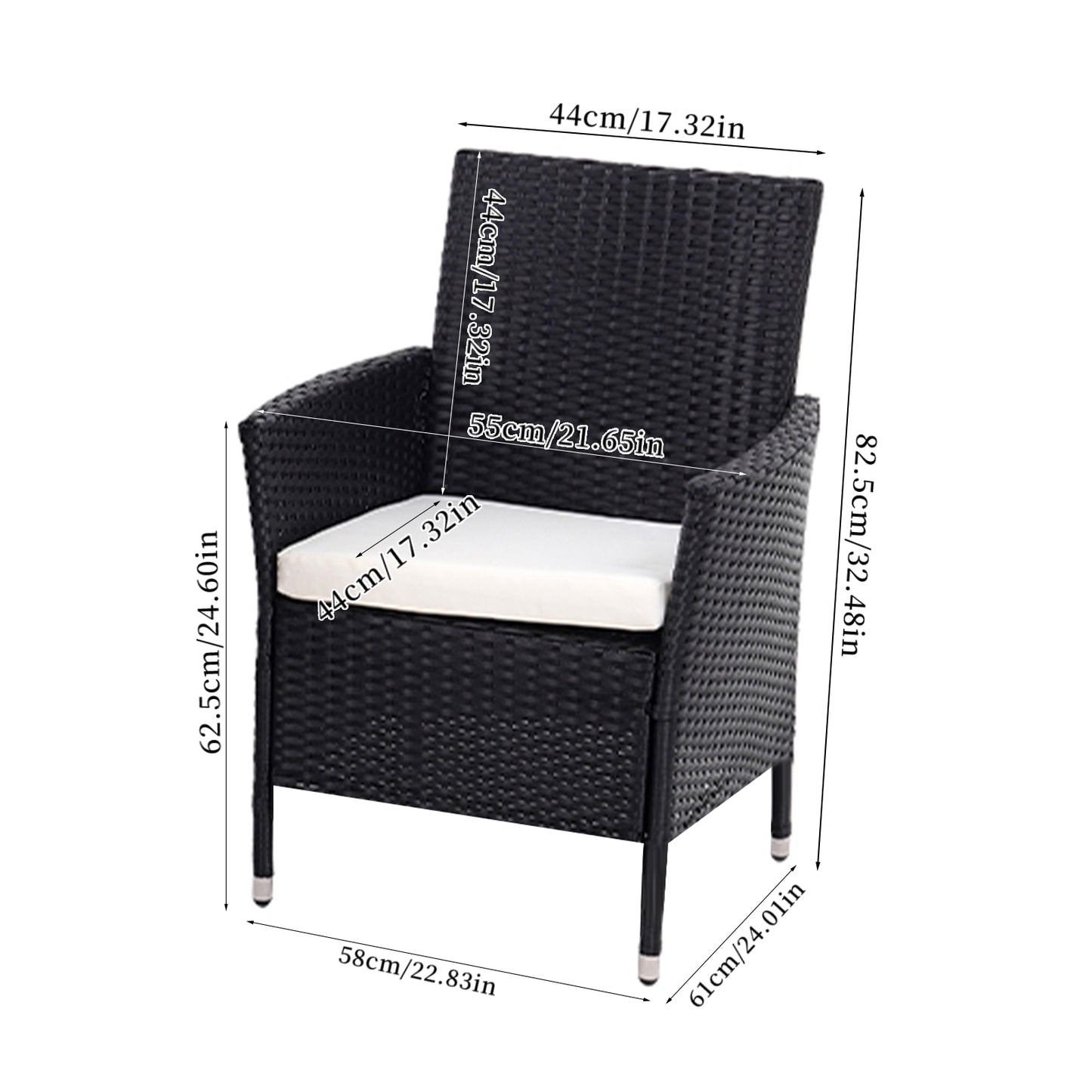 2 Pack Durable Rattan Chairs 2ft Garden Patio Outdoor Seating with Cushions