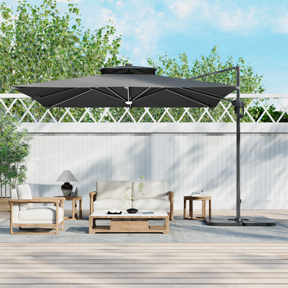 3M Garden Square Solar-Power LED Cantilever Parasol Umbrella