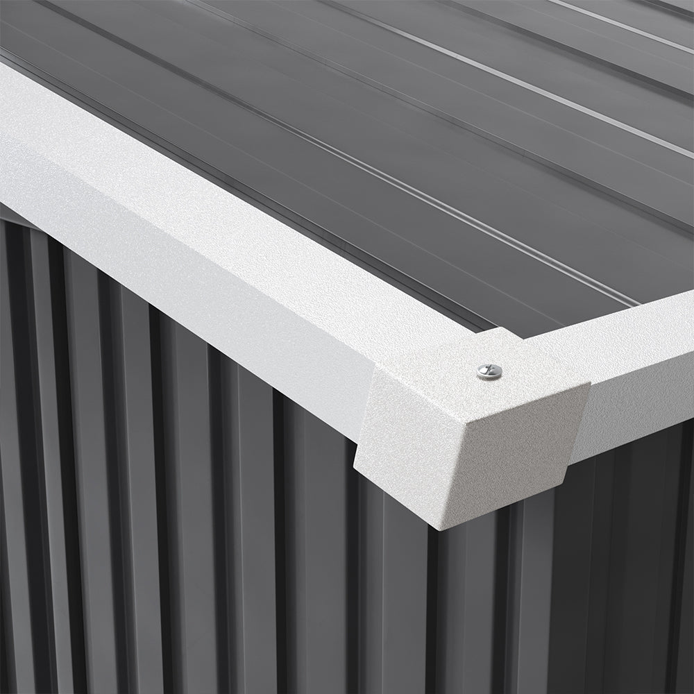 Top View of Shed Interior Corner – Black 8x8ft Metal Storage with Spacious Layout