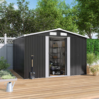 8x8ft Black Metal Garden Shed with Gable Roof – Spacious Outdoor Storage Solution