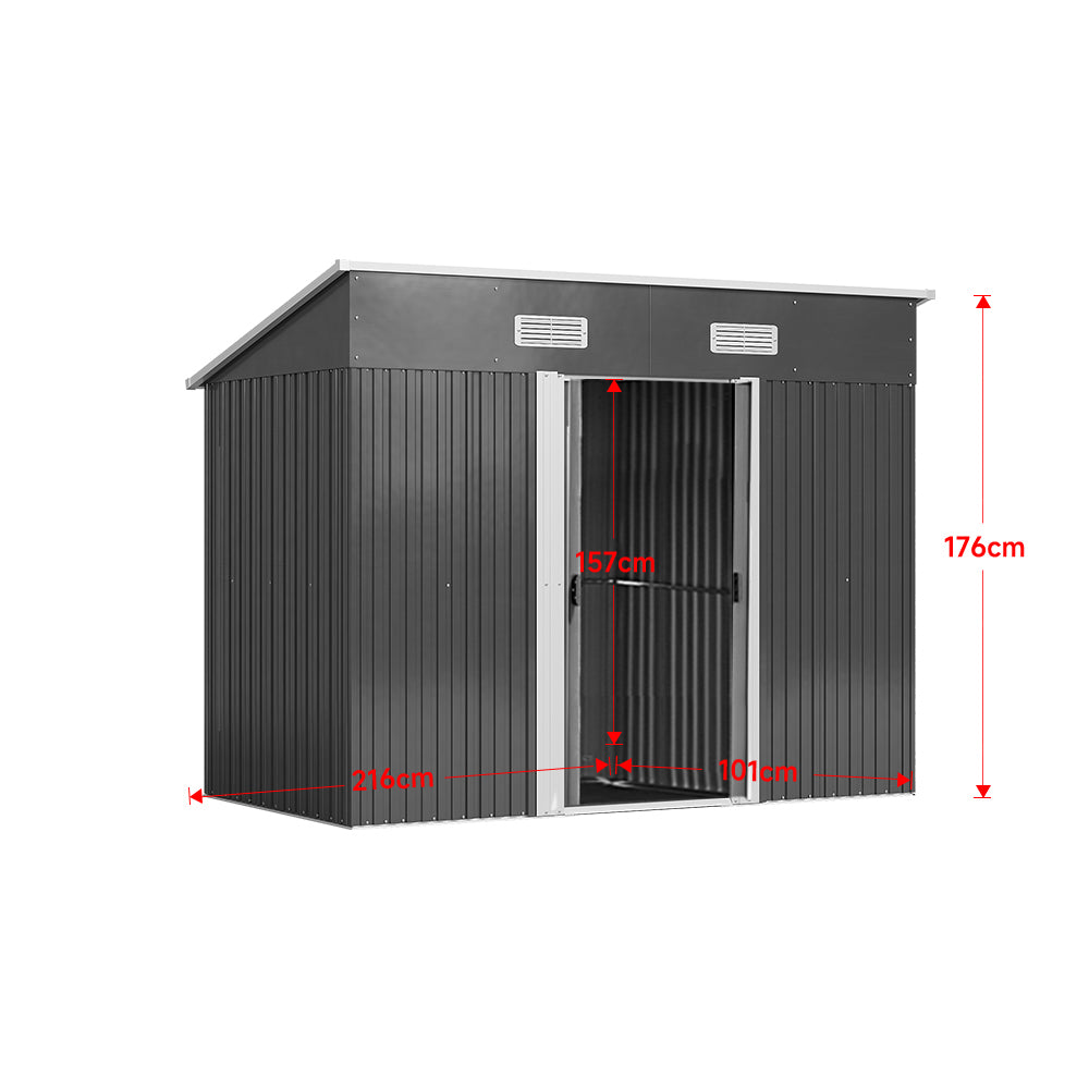 black steel garden shed interior dimensions diagram - storage space overview