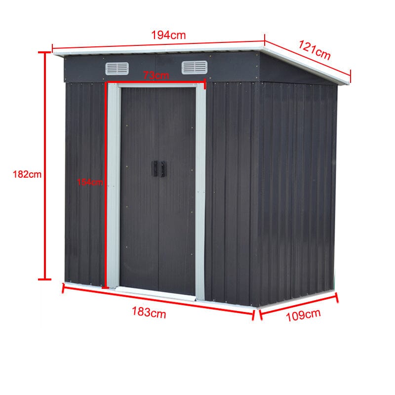 External Measurements of 4x6ft Black Steel Garden Shed – Compact Storage Footprint