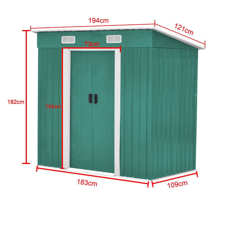External Dimensions of 4x6ft Green Steel Garden Shed – Space-Saving Outdoor Storage