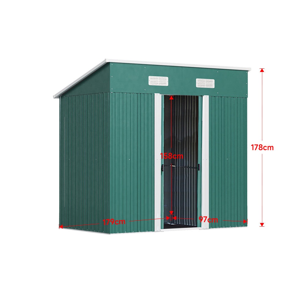 Interior Dimensions of 4x6ft Green Metal Tool Shed – Sloped Roof Compact Design