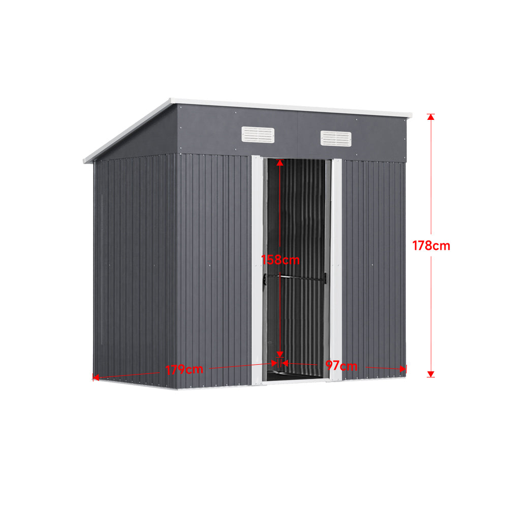 Internal Size Diagram of 4x6ft Black Tool Shed – Sloped Roof Steel Shed for Small Gardens