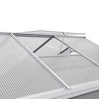ventilation window close-up on 8x6ft silver aluminum greenhouse without base