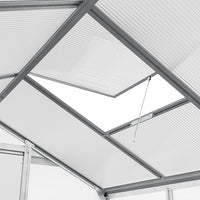 roof vent detail on 8x6ft aluminum garden greenhouse with base frame