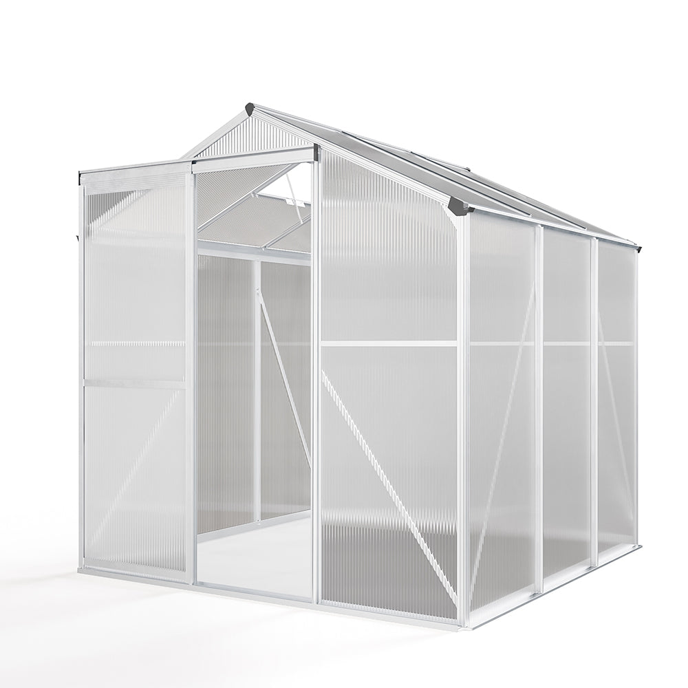 6x6ft silver aluminum garden greenhouse without base, product photo on white background
