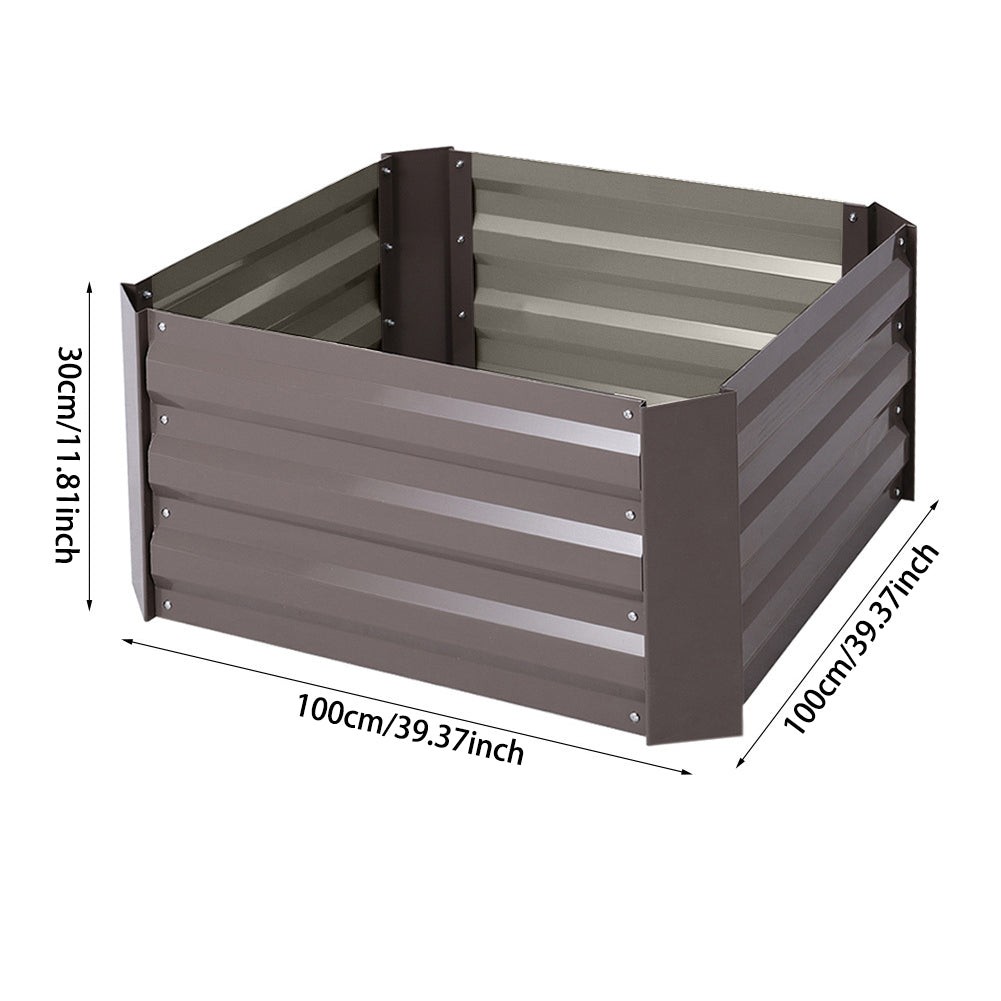 Dimensions of Galvanized Steel Square Raised Garden Bed in Brown, 100cm W x 60cm D x 30cm H - Perfect for small to medium garden spaces