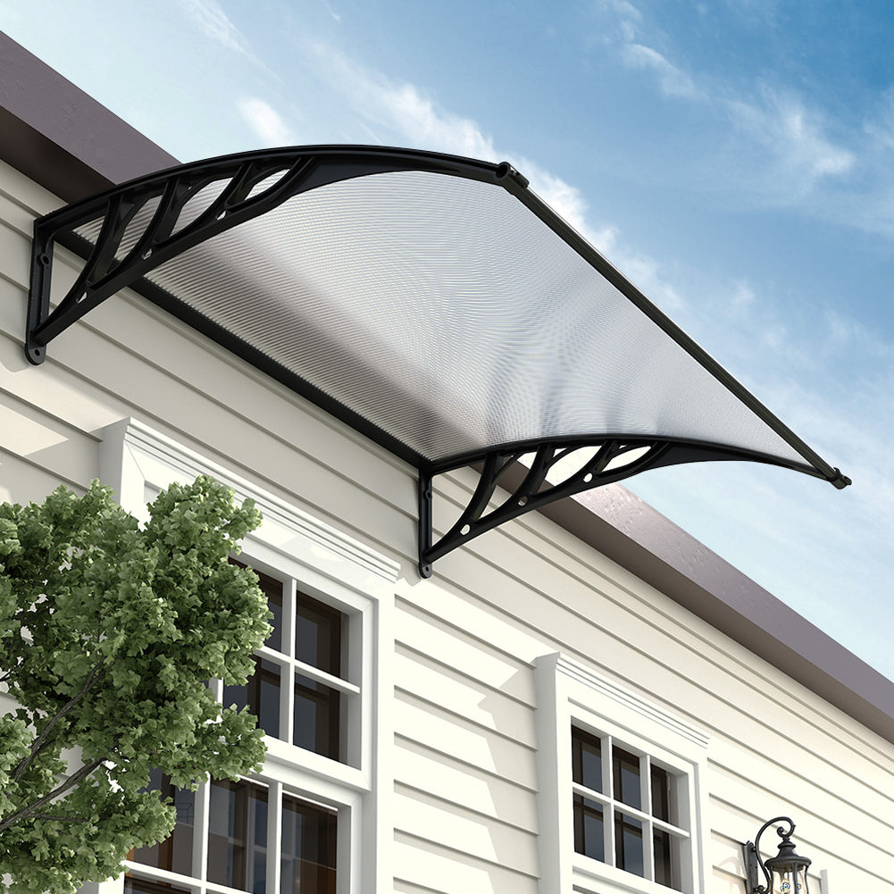 120cm Black Window Door Awning Canopy with Brackets – Compact Outdoor Shade Solution for Home