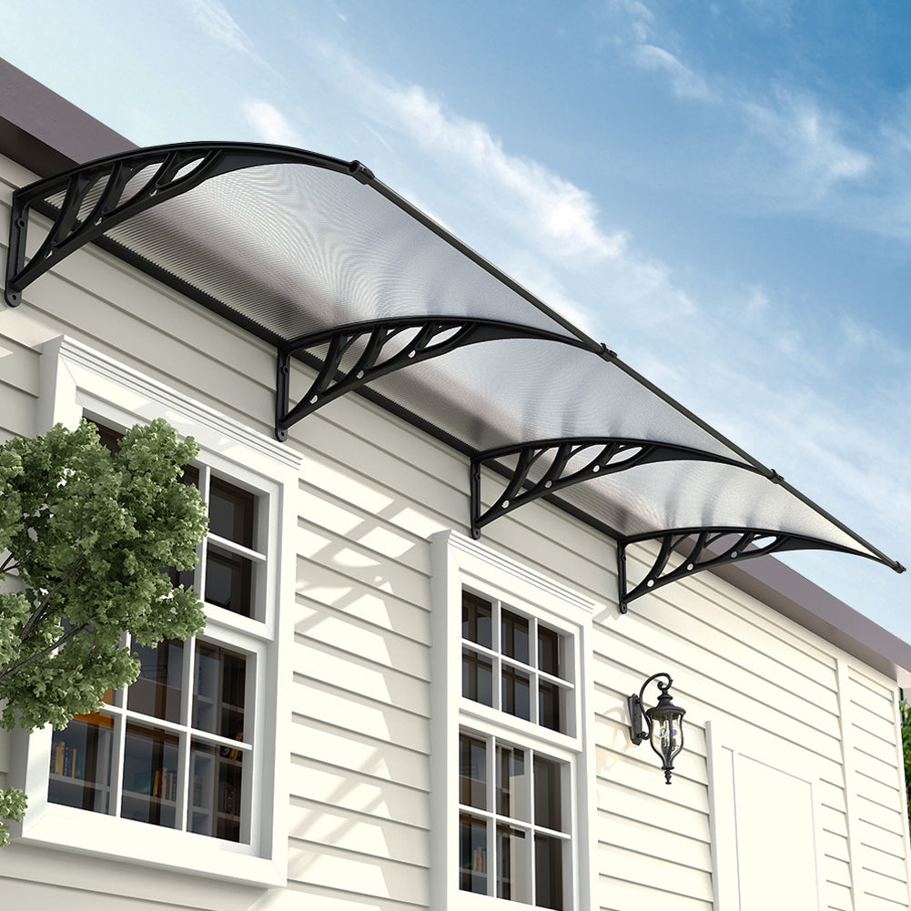 190cm Black Window Door Awning Canopy – Durable Outdoor Shelter with Brackets for Door/Window