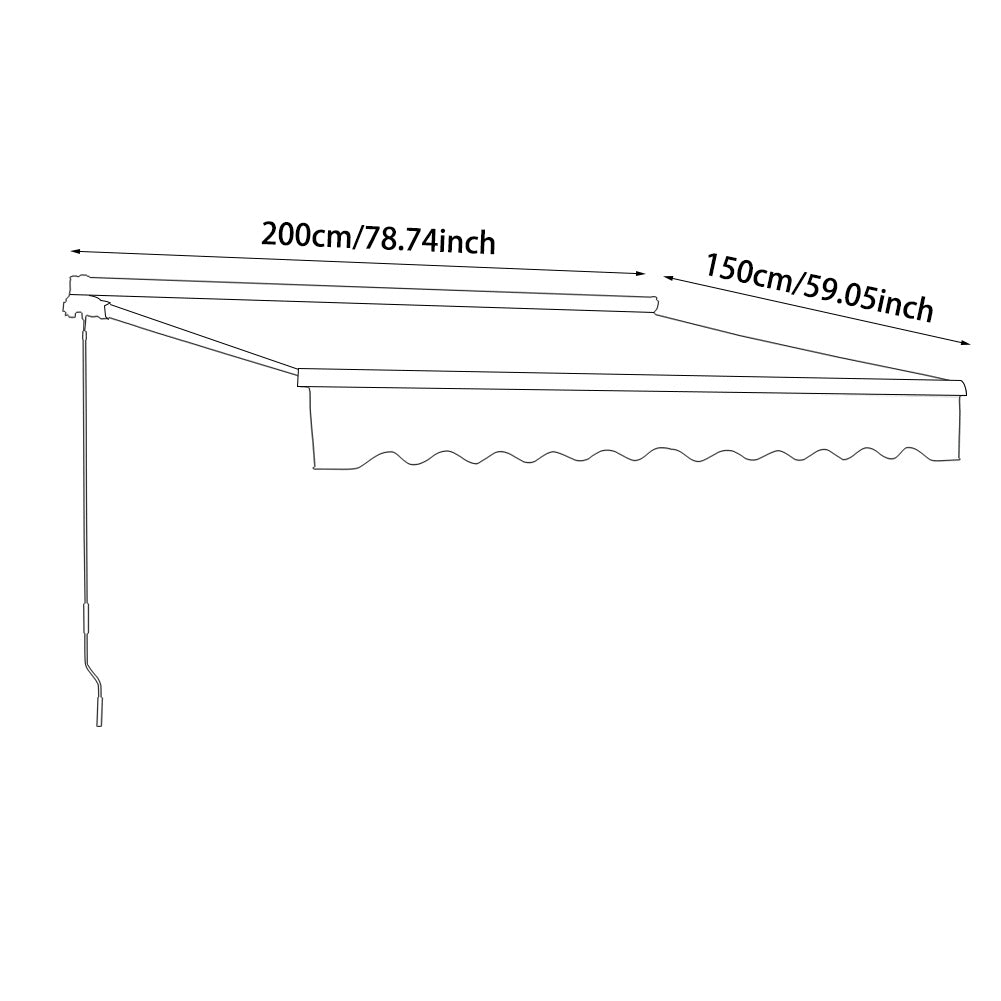 Dimensions Diagram of 200cm Outdoor Retractable Awning – Canopy Size & Arm Length