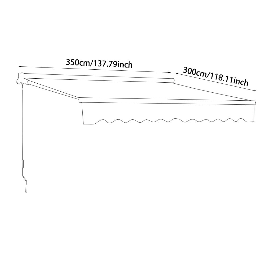 350cm Canopy Awning Dimensions Chart – Width and Arm Extension Details