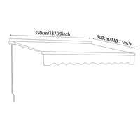 350cm Canopy Awning Dimensions Chart – Width and Arm Extension Details