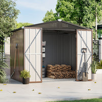 8x6ft metal garden storage shed for tools and bikes - lockable classic design front view