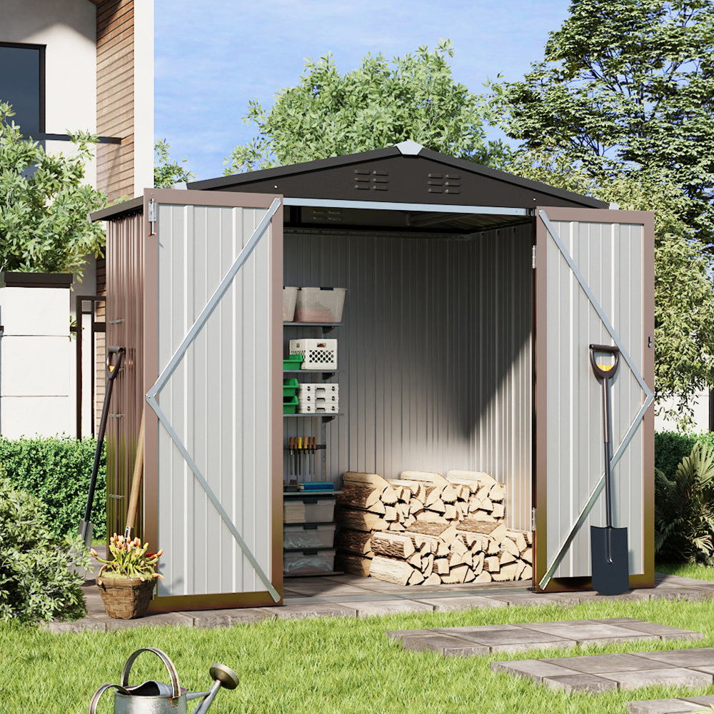 7x4ft metal garden shed for tools and bikes – lockable outdoor storage solution