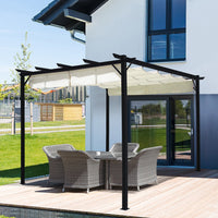 Steel Retractable Pergola Installed on Garden Patio – Ideal for Outdoor Lounging
