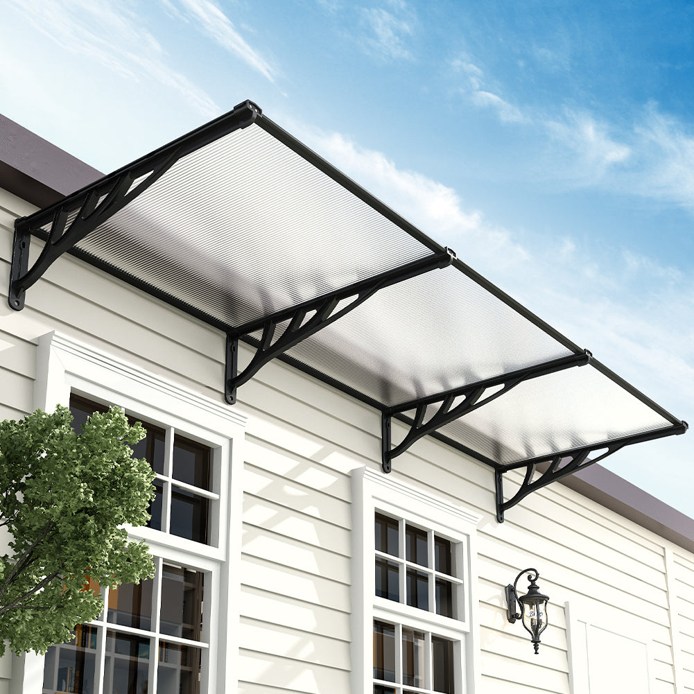 270cm Extra Wide Black Door Window Awning - Durable Polycarbonate Rain Shelter
