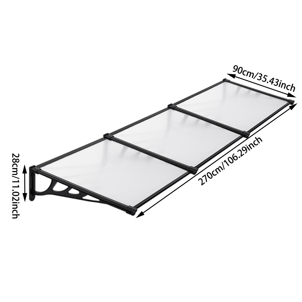 270cm Black Door Window Awning Size Guide - Installation Measurements in CM