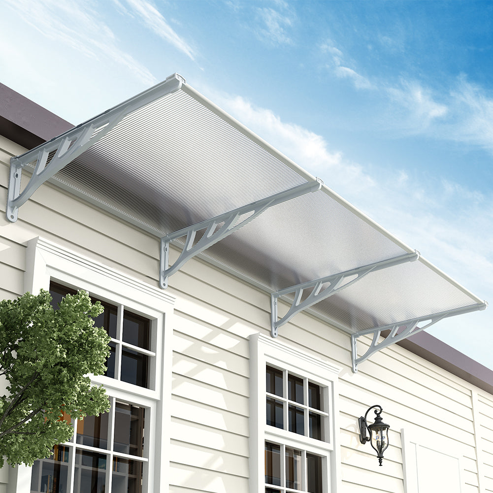 270cm Extra Wide White Aluminum Frame Door Awning – Modern Canopy for Double Doors or Windows