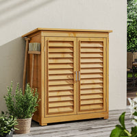3x2ft Outdoor Solid Wood Garden Storage Cabinet with Double Doors – Weatherproof Timber Tool Shed