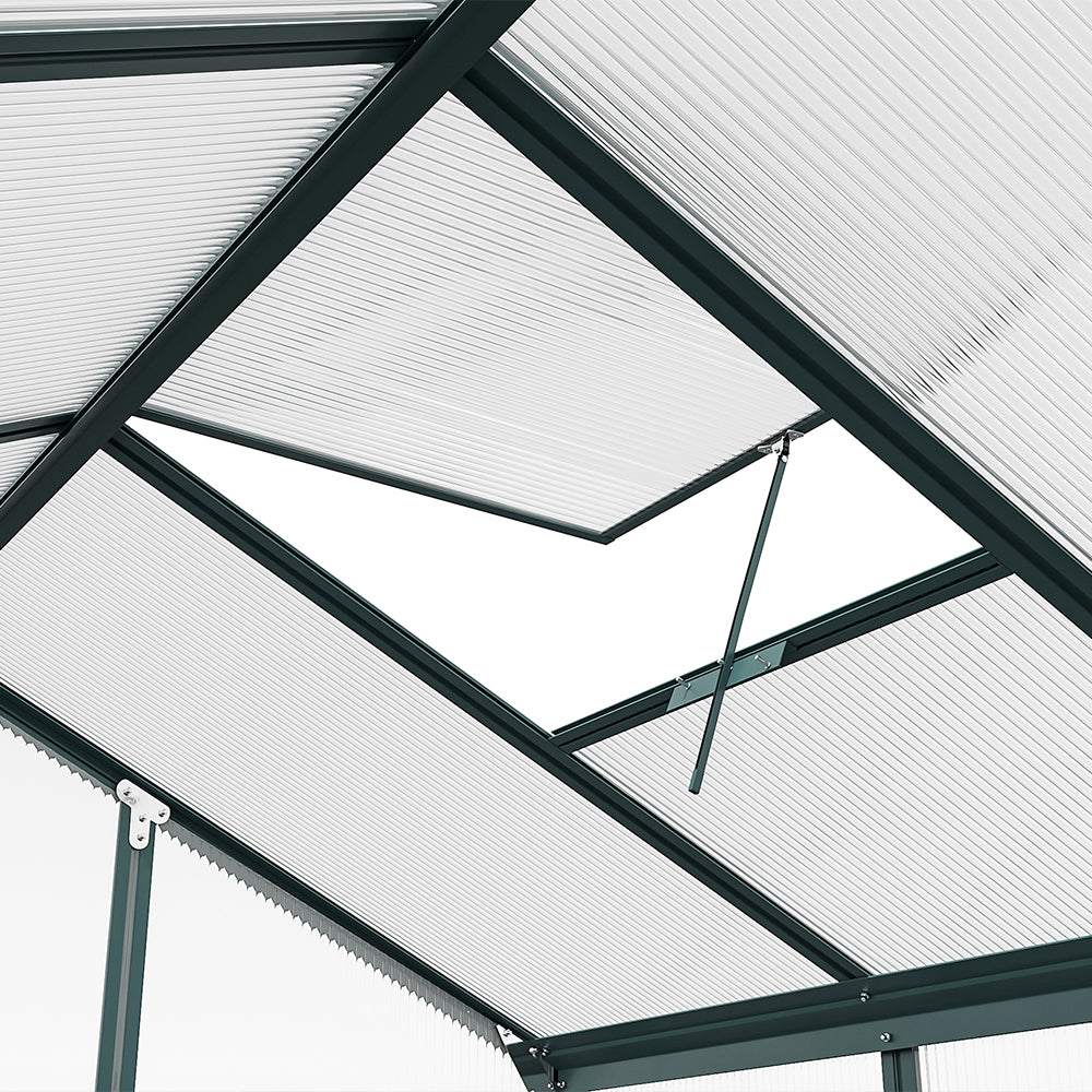 Detailed View of Adjustable Roof Vent on 6x6ft Greenhouse With Base – Temperature Control Feature