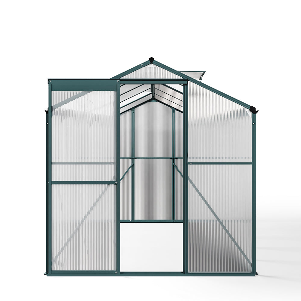 10x6ft garden greenhouse with green frame and clear polycarbonate panels – white background product image