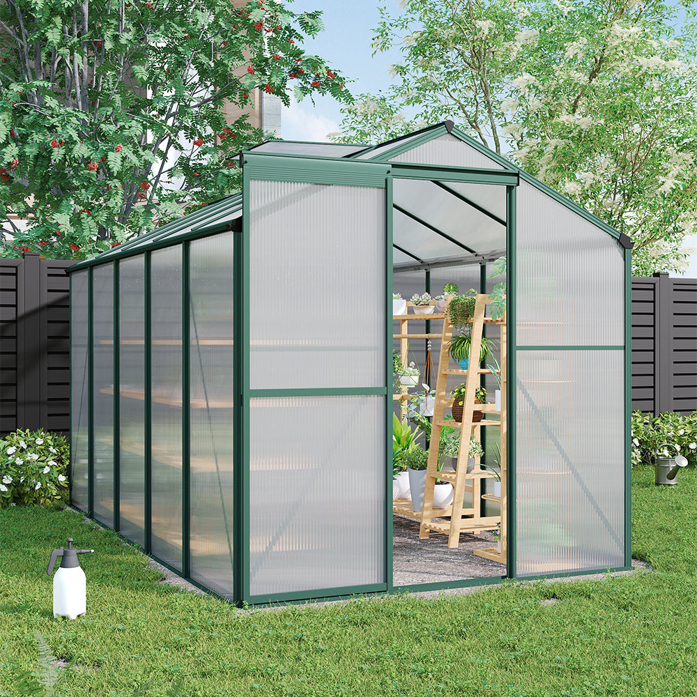 10x6ft polycarbonate greenhouse in garden setting – ideal for growing vegetables and flowers