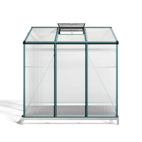 Side View of 6x6ft Green Metal Garden Greenhouse With Base – Durable Polycarbonate Structure