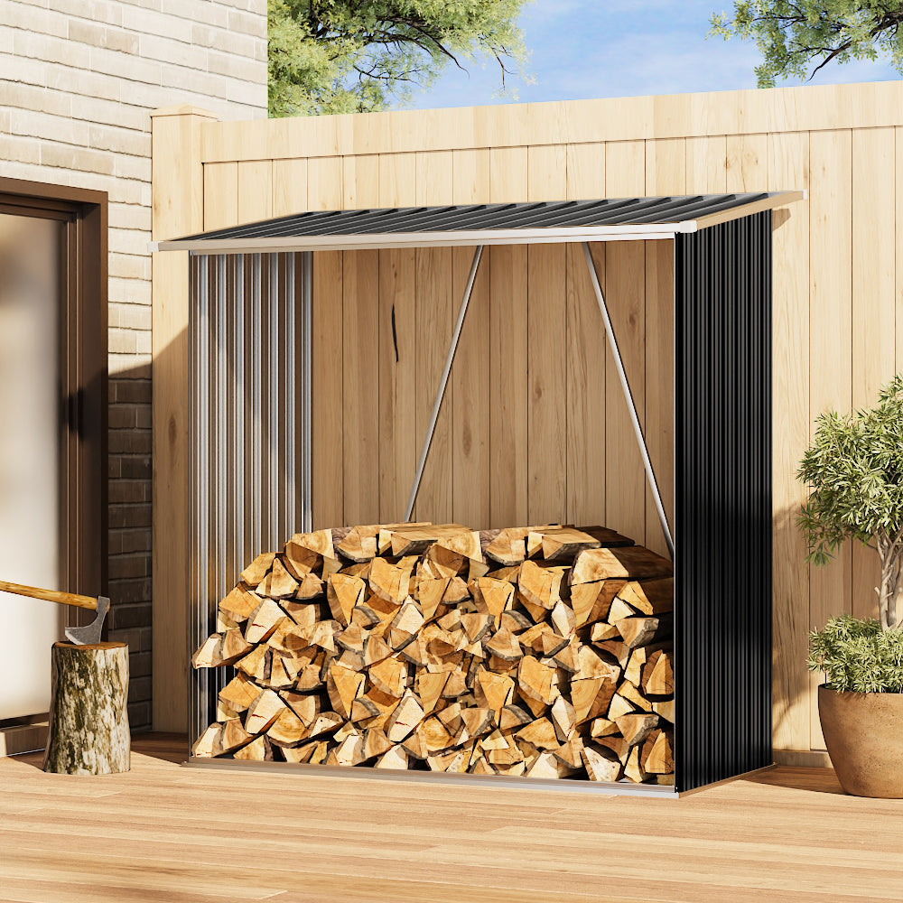 5x5ft Metal Galvanised Steel Firewood Outdoor Log Storage Shed