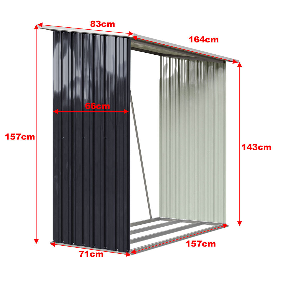 5x5ft Metal Galvanised Steel Firewood Outdoor Log Storage Shed