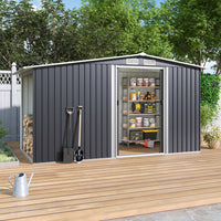 8x4ft Galvanized Steel Garden Shed with Gable Roof – Compact Outdoor Storage Solution