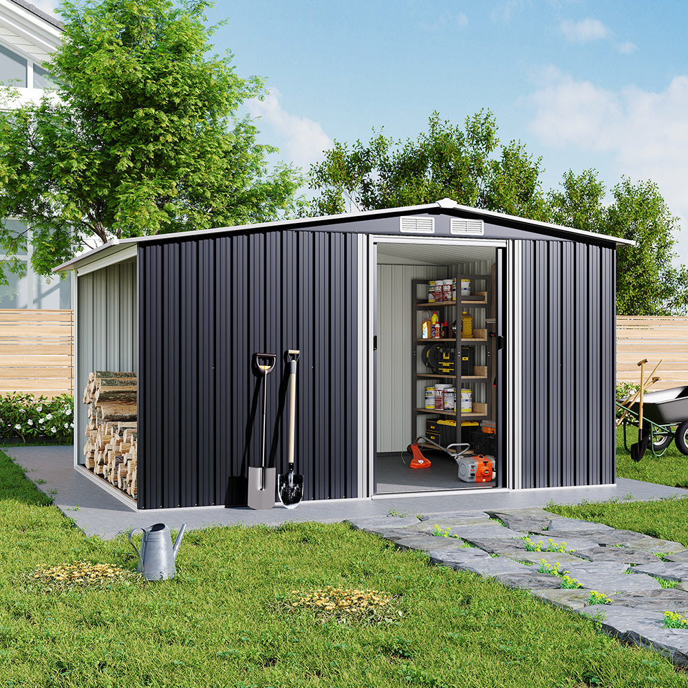 Open 8x6ft Garden Shed with Tools – Spacious Steel Storage Unit