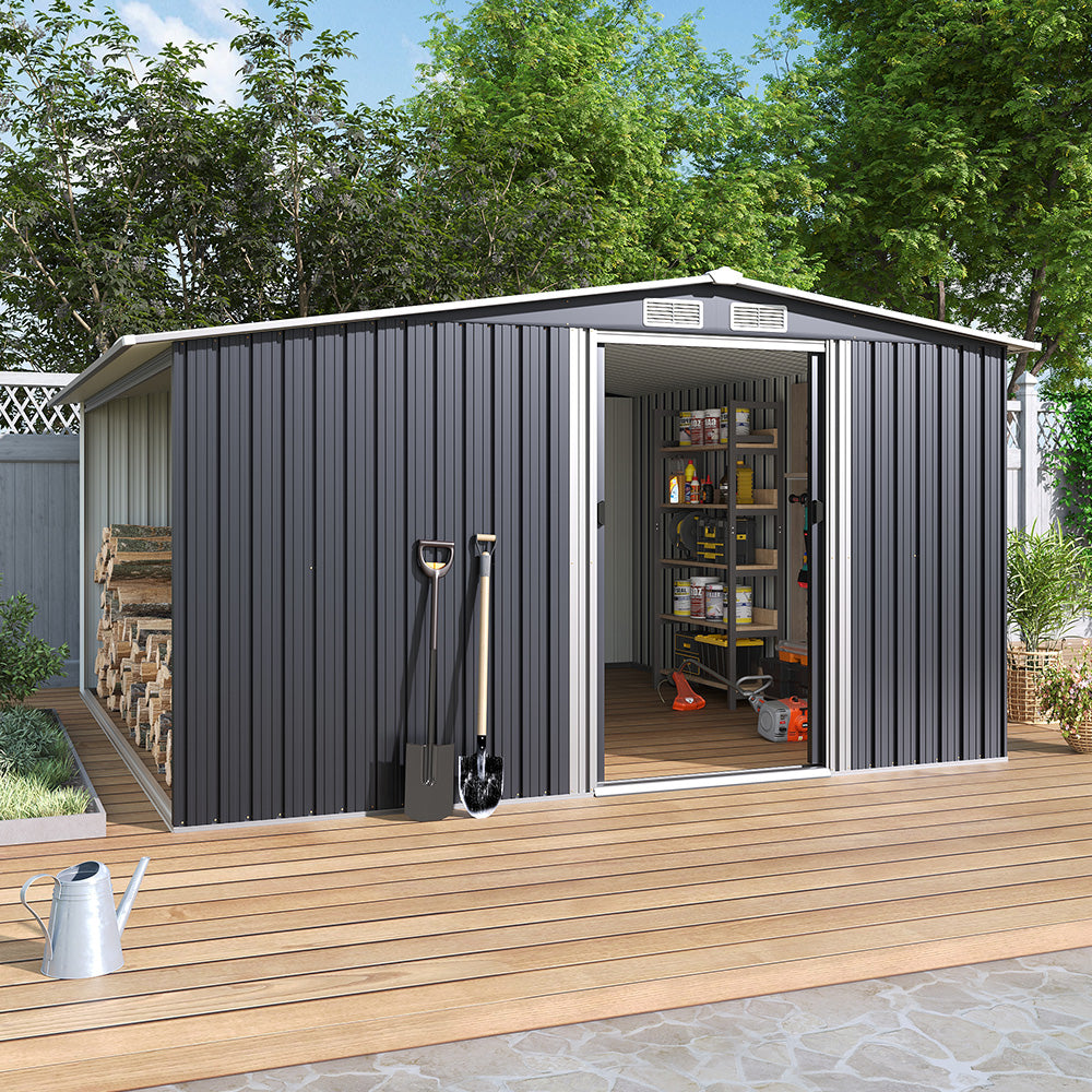 8x8ft Galvanized Steel Garden Shed with Gable Roof – Large Outdoor Storage