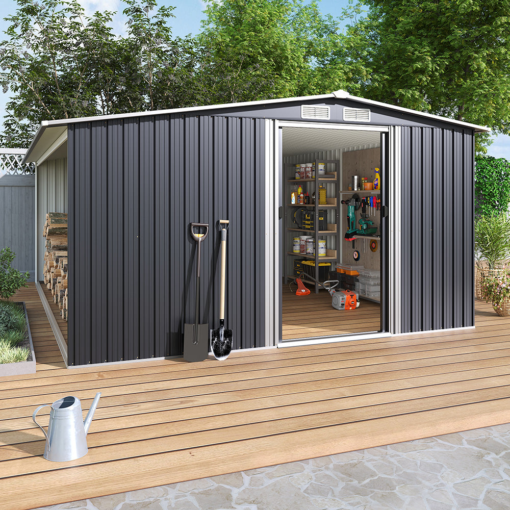 8x10ft Galvanized Steel Garden Shed with Gable Roof – Extra Large Storage Space