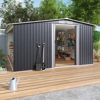 8x10ft Galvanized Steel Garden Shed with Gable Roof – Extra Large Storage Space