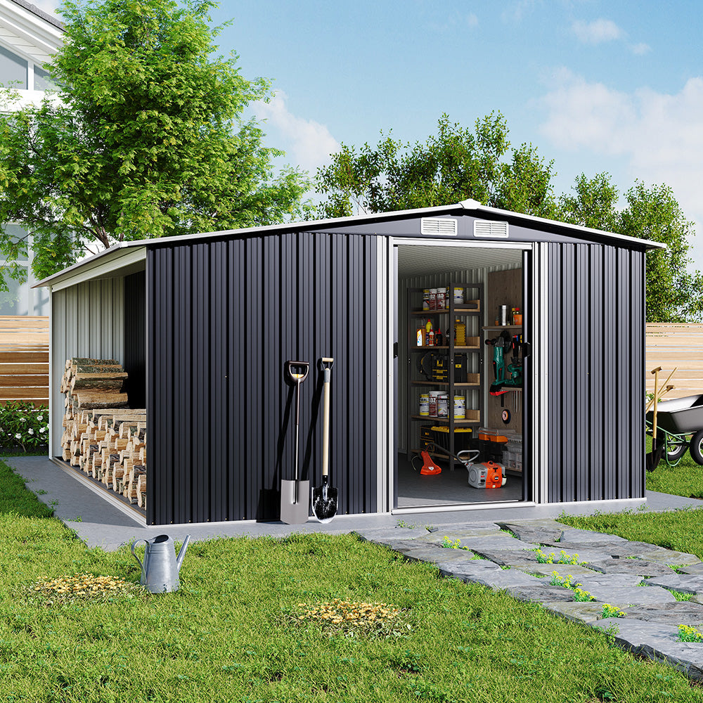 Open 8x10ft Garden Shed – Ideal for Lawn Mowers and Garden Tools